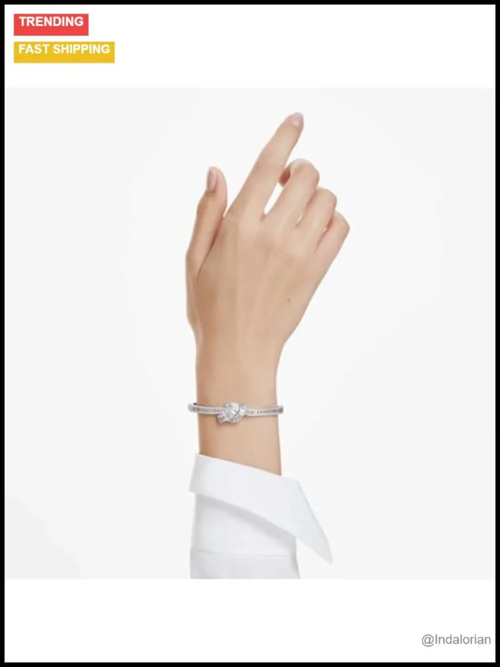 Swarovski Crystal Baguette Cut Bangle Bracelet Push Button Closure